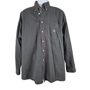La Sha Mens Black 100% cotton Long Sleeve Button Up Shirt Size L
